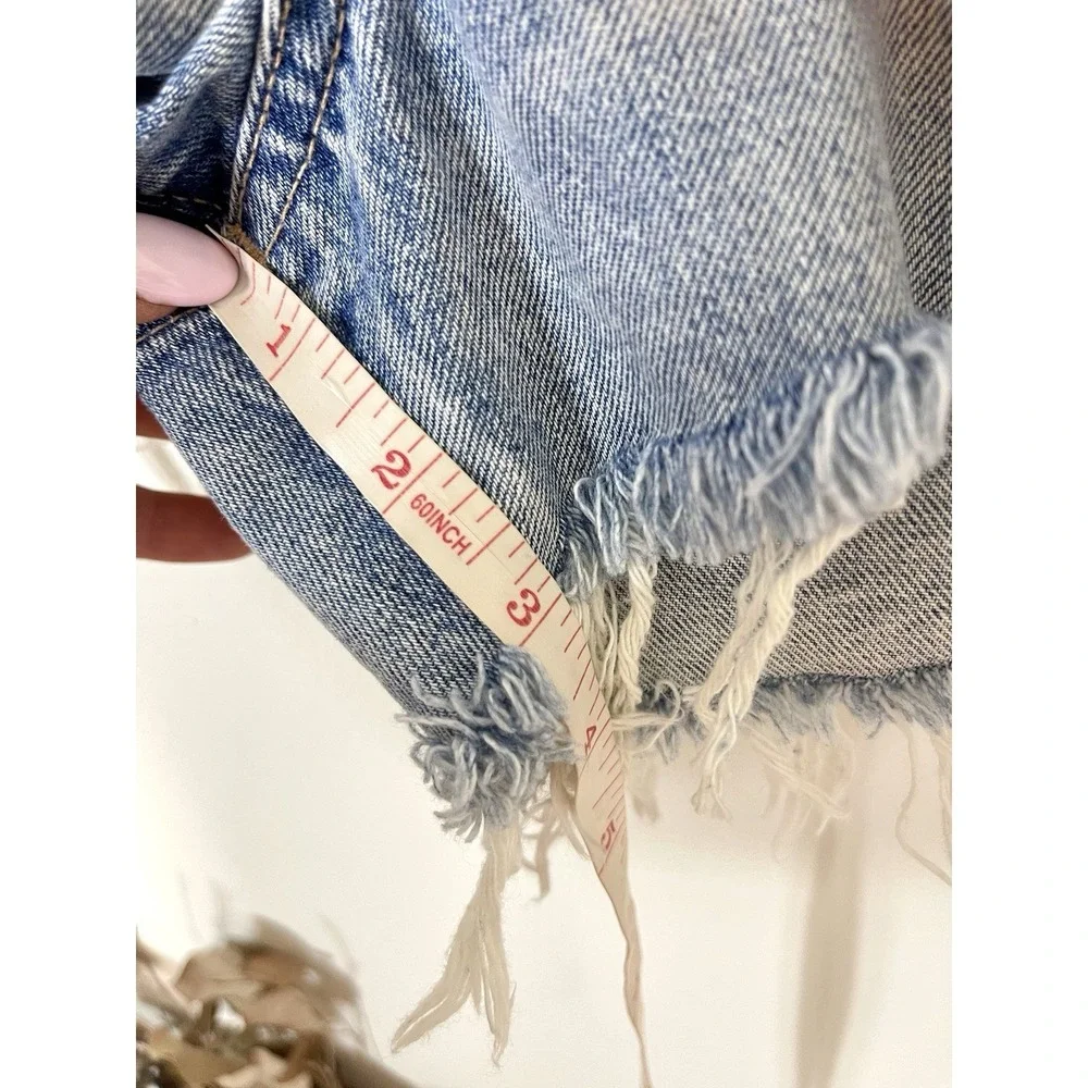 New! MOUSSY VINTAGE Mathews Cut Off Short Light Blue Distressed Raw Hem Denim 28 - Picture 15 of 16